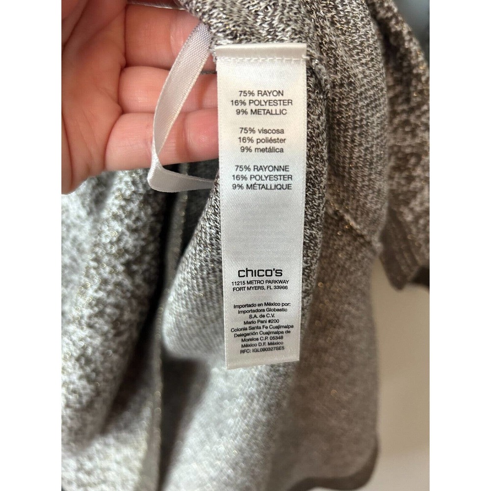 Chico's Easywear Metallic Speckled Ombre Shimmer V-Neck Sweater SZ 1 US Med - Picture 6 of 8